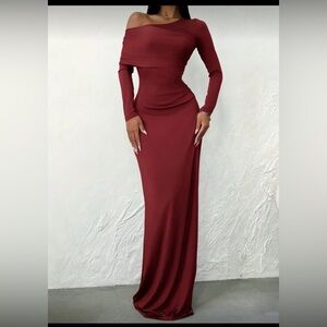 Elegant One Shoulder Burgundy Dress